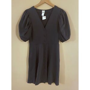 NWT H&M Black Button Front Puff Sleeve Dress